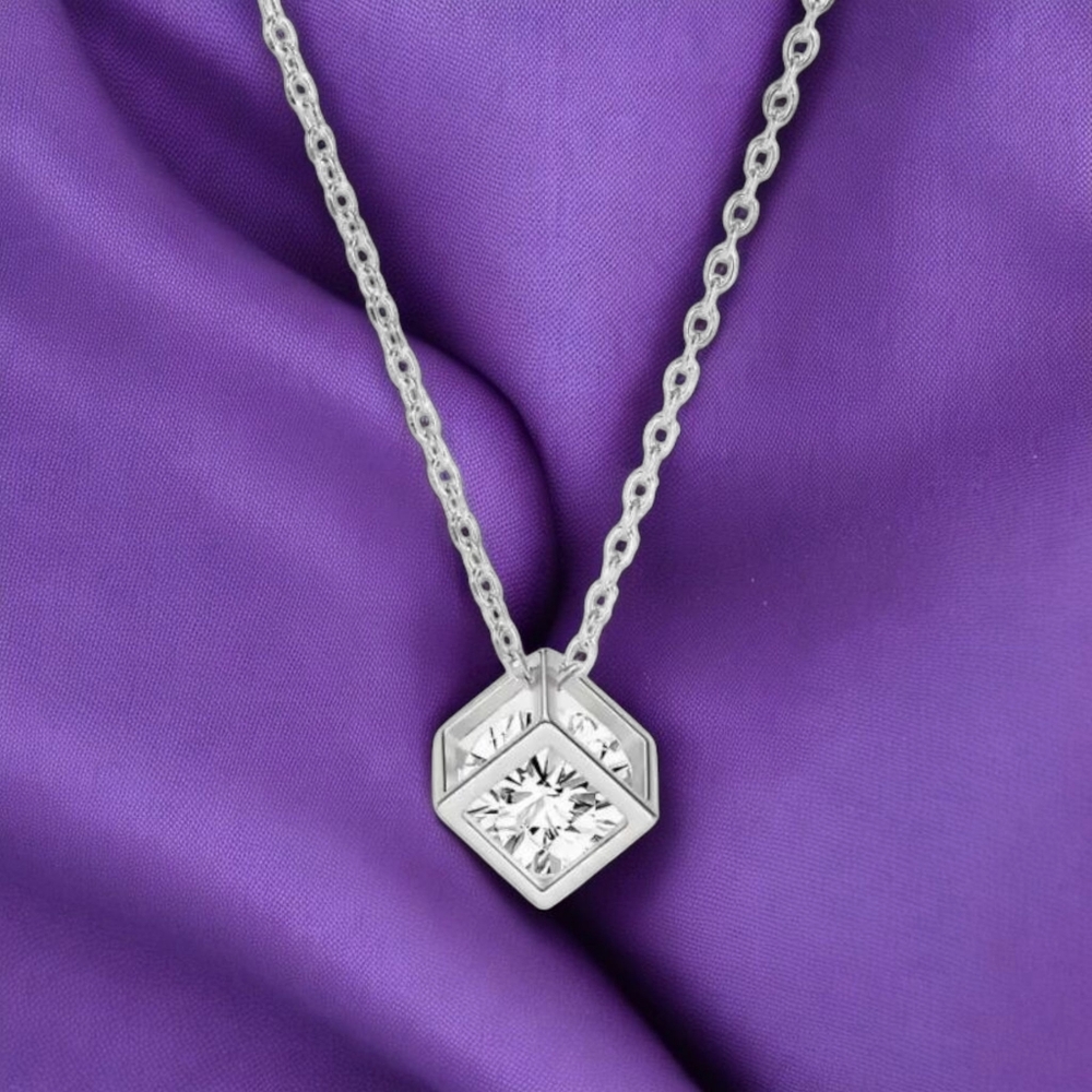 1 CT Moissanite Pendant Cube Necklace Anniversary Birthday Jewelry Gift - Picture 4 of 9